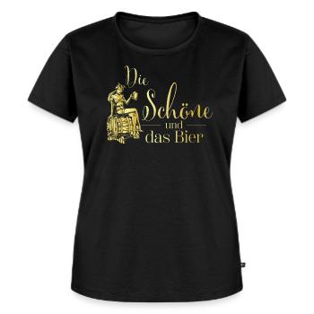 Die Schöne und das Bier - Frauen Premium Bio T-Shirt - Schwarz - Vorne - Selfina (174cm)