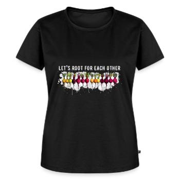 Wir wollen uns gegenseitig unterstützen und die - Frauen Premium Bio T-Shirt - Schwarz - Vorne - Selfina (174cm)