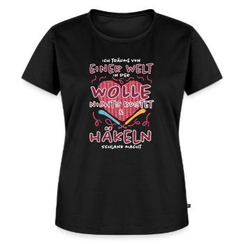Wolle und Häkeln macht schlank, Häkel Geschenk - Frauen Premium Bio T-Shirt - Schwarz - Vorne - Selfina (174cm)