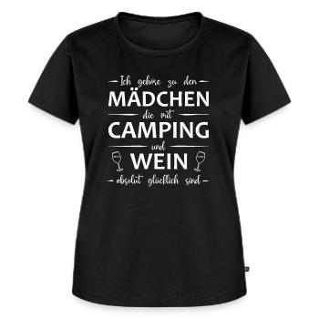 Mädchen Camping Wein Alkohol glücklich - Spruch - Frauen Premium Bio T-Shirt - Schwarz - Vorne - Selfina (174cm)
