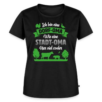 DORF-OMA | WIE STADT-OMA NUR VIEL COOLER - Frauen Premium Bio T-Shirt - Schwarz - Vorne - Selfina (174cm)