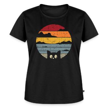 Katzen Vintage Cat Meer Sonnenuntergang Geschenk - Frauen Premium Bio T-Shirt - Schwarz - Vorne - Selfina (174cm)