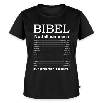 Bibel Notrufnummern Glaube an Gott und Jesus - Frauen Premium Bio T-Shirt - Schwarz - Vorne - Selfina (174cm)