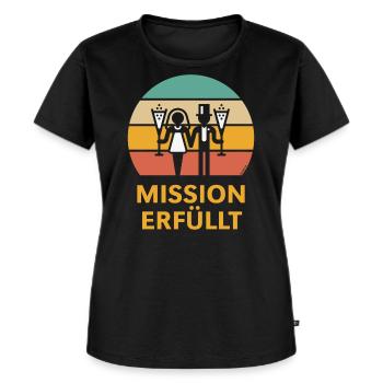 Mission Erfüllt (Hochzeit Sekt Sunset / 5C) - Frauen Premium Bio T-Shirt - Schwarz - Vorne - Selfina (174cm)