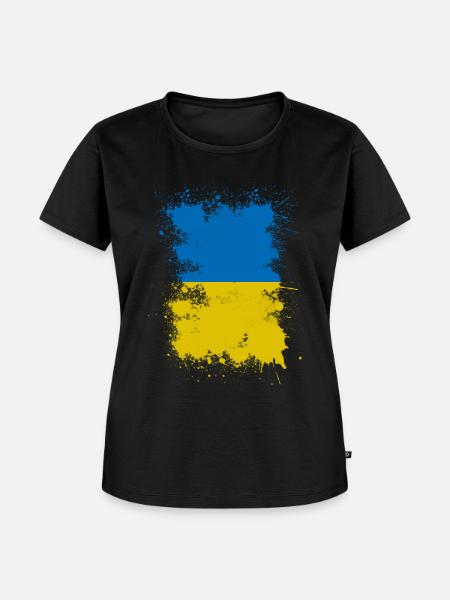 Ukraine Flagge Farbfleck Kunst - Frauen Premium Bio T-Shirt - Schwarz