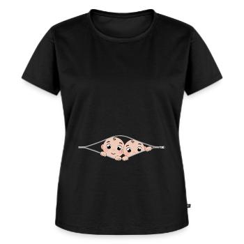 Mutterschaft sind 2 Kinder Design Schwangere Frau - Frauen Premium Bio T-Shirt - Schwarz - Vorne - Selfina (174cm)