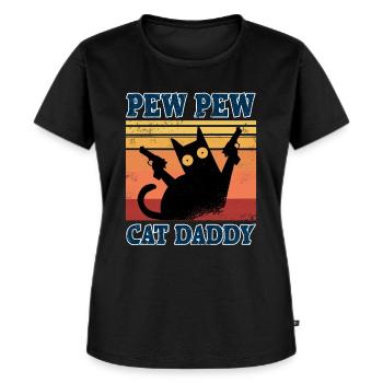Cat Daddy Vintage 80s Pew Pew Cat Cat Papa - Women's Premium Organic T-shirt - black - Front - Selfina (174cm)