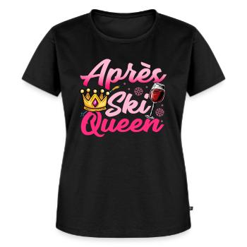 Apres ski Mädchen T-Shirt Wein Alkohol Party Queen - Frauen Premium Bio T-Shirt - Schwarz - Vorne - Selfina (174cm)