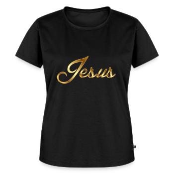 Jesus Gold Kursiv Schreibschrift - Frauen Premium Bio T-Shirt - Schwarz - Vorne - Selfina (174cm)