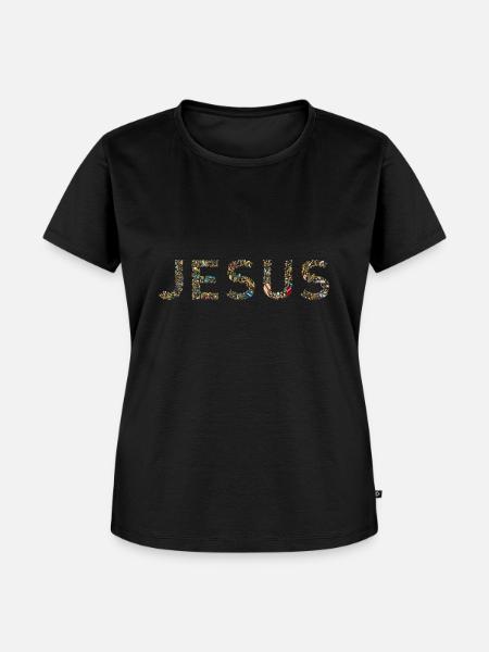 Jesus Bunte Wassertropfen Schrift - Frauen Premium Bio T-Shirt - Schwarz