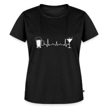 Lustiges Party Longdrink Bier Herzschlag Geschenk - Frauen Premium Bio T-Shirt - Schwarz - Vorne - Selfina (174cm)