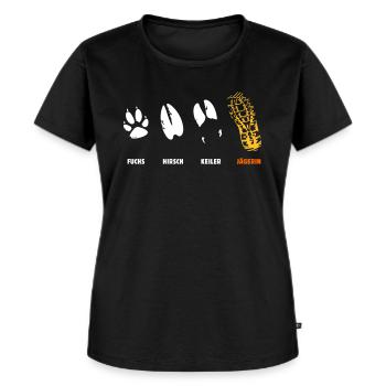 Fuchs, Reh, Keiler, Jägerin, Trittsiegel, Fährte - Frauen Premium Bio T-Shirt - Schwarz - Vorne - Selfina (174cm)