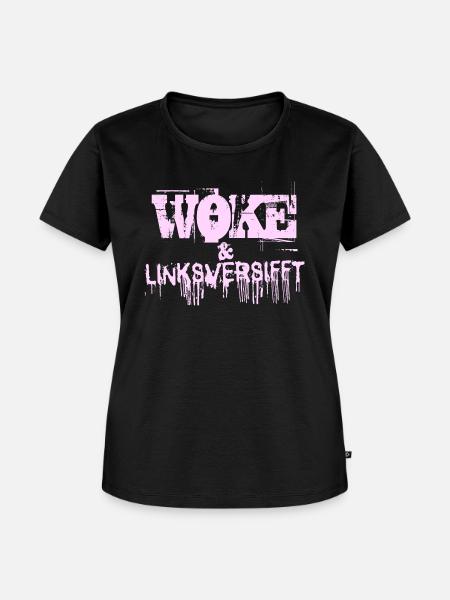 Selbstironie: WOKE & linksversifft - Frauen Premium Bio T-Shirt - Schwarz