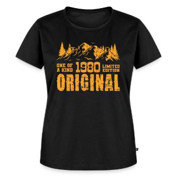 1980 - 1980 Geburtstagsgeschenk - Frauen Premium Bio T-Shirt - Schwarz - Vorne - Selfina (174cm)