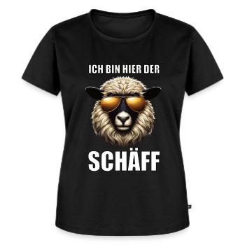 Ich Bin Hier Der Schäff Walliser Schaf Schafe Mäh - Frauen Premium Bio T-Shirt - Schwarz - Vorne - Selfina (174cm)