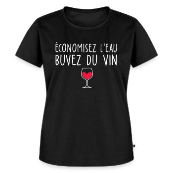 économisez l eau buvez du vin / humour alcool - T-shirt Premium bio Femme - noir - Devant - Selfina (174cm)