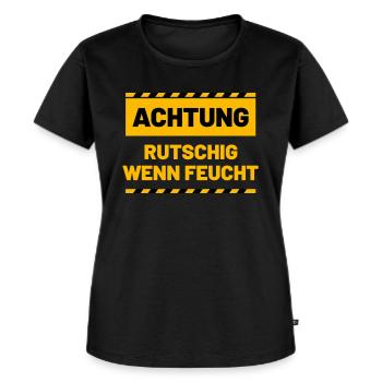 ACHTUNG rutschig wenn feucht - Frauen Premium Bio T-Shirt - Schwarz - Vorne - Selfina (174cm)