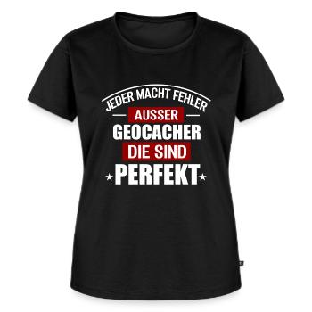 GEOCACHER - Frauen Premium Bio T-Shirt - Schwarz - Vorne - Selfina (174cm)