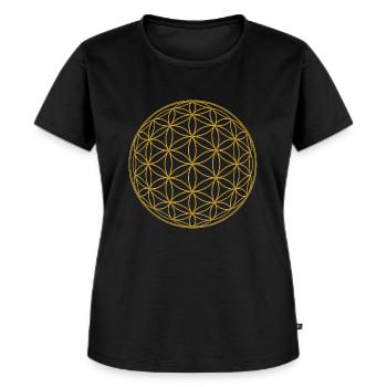 flower_of_life_osirissphere_gold - Frauen Premium Bio T-Shirt - Schwarz - Vorne - Selfina (174cm)