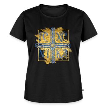 IC XC NIKA - Cross Blue Gold - Women's Premium Organic T-shirt - black - Front - Selfina (174cm)