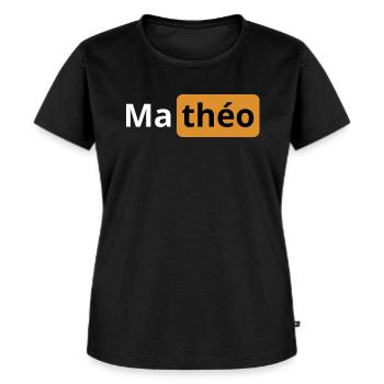 Cadeau beauf prénom | Mathéo | logo porno | humour - T-shirt Premium bio Femme - noir - Devant - Selfina (174cm)