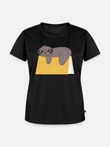 Faultier mit Buch niedlich - Frauen Premium Bio T-Shirt - Schwarz