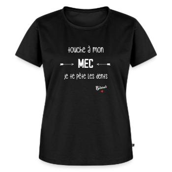 touche à mon mec je te pète les dents humour - T-shirt Premium bio Femme - noir - Devant - Selfina (174cm)