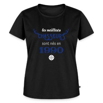Anniversaire chasseur 1990 - T-shirt Premium bio Femme - noir - Devant - Selfina (174cm)