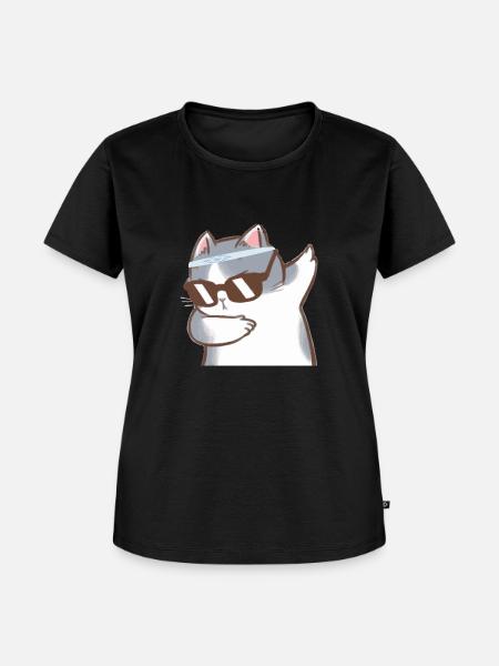 Katze mit Dab - Frauen Premium Bio T-Shirt - Schwarz