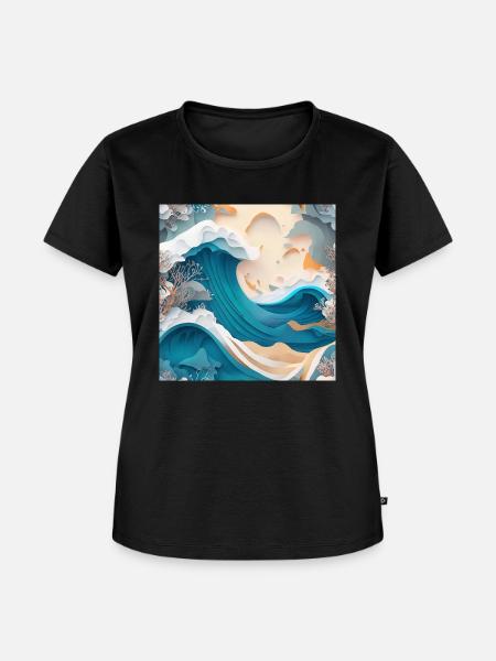 Tsunami 3D Papier - Frauen Premium Bio T-Shirt - Schwarz