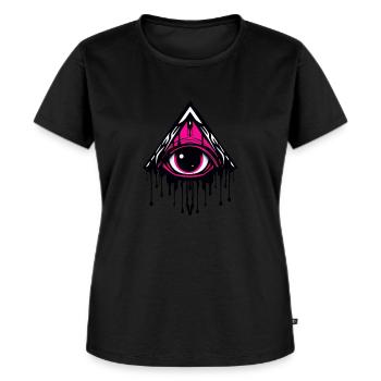Oeil rose dégoulinant de tout voir en Triangle - T-shirt Premium bio Femme - noir - Devant - Selfina (174cm)