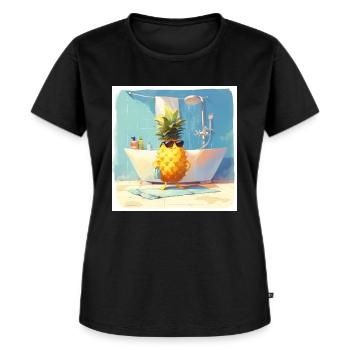 Grappige ananas neemt een douche - Vrouwen Premium Bio T-shirt - zwart - Voor - Selfina (174cm)