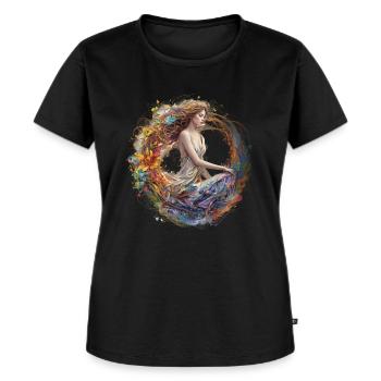 Florale Yoruba trifft auf Leinwand der Farben - Frauen Premium Bio T-Shirt - Schwarz - Vorne - Selfina (174cm)