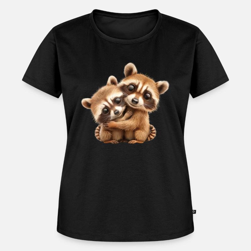 Two Cute Raccoons Hugging - Women's Premium Organic T-shirt - black