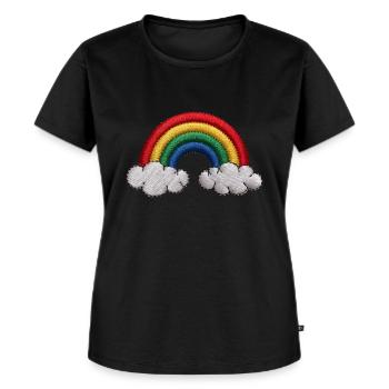 Regenbogen bestickt - Frauen Premium Bio T-Shirt - Schwarz - Vorne - Selfina (174cm)