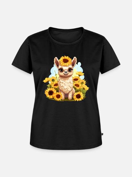 Alpaka mit Sonnenblumen - Frauen Premium Bio T-Shirt - Schwarz