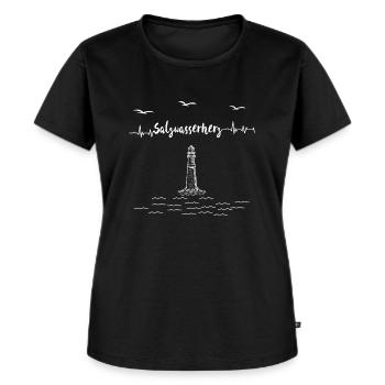 Meer-Salzwasserherz Leuchtturm - Frauen Premium Bio T-Shirt - Schwarz - Vorne - Selfina (174cm)