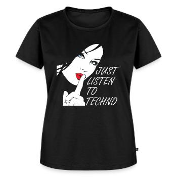 Techno-Girl Design Techno Music Rave Outfit - Frauen Premium Bio T-Shirt - Schwarz - Vorne - Selfina (174cm)