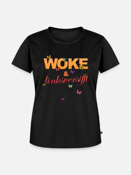 Selbstironie: WOKE & linksversifft - Frauen Premium Bio T-Shirt - Schwarz