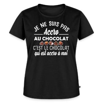 je ne suis pas accro au chocolat. Humour sucrerie - T-shirt Premium bio Femme - noir - Devant - Selfina (174cm)