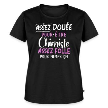 Chimiste humour métier femme, idée cadeau métier - T-shirt Premium bio Femme - noir - Devant - Selfina (174cm)
