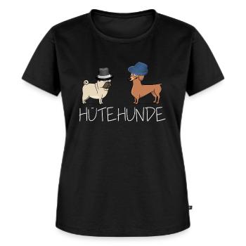 Hütehunde 2 Hunde mit Hut [weiße Schrift] - Frauen Premium Bio T-Shirt - Schwarz - Vorne - Selfina (174cm)