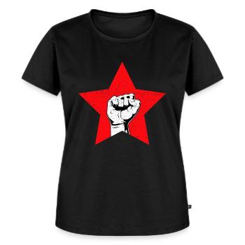Roter Stern Faust Vintag - Frauen Premium Bio T-Shirt - Schwarz - Vorne - Selfina (174cm)