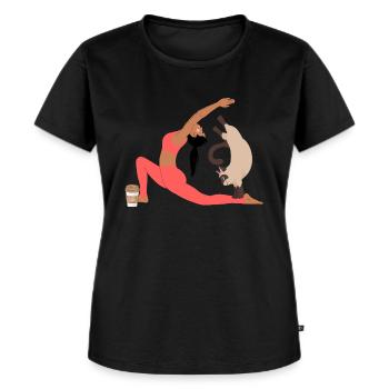 Katze, Kaffee und Yoga - Frauen Premium Bio T-Shirt - Schwarz - Vorne - Selfina (174cm)