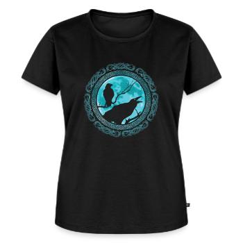 Odins Raben Hugin und Munin Wikinger - Frauen Premium Bio T-Shirt - Schwarz - Vorne - Selfina (174cm)
