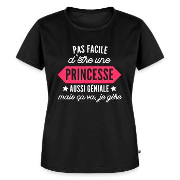 princesse géniale / humour princesse - T-shirt Premium bio Femme - noir - Devant - Selfina (174cm)