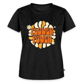 Flower Power - Frauen Premium Bio T-Shirt - Schwarz - Vorne - Selfina (174cm)