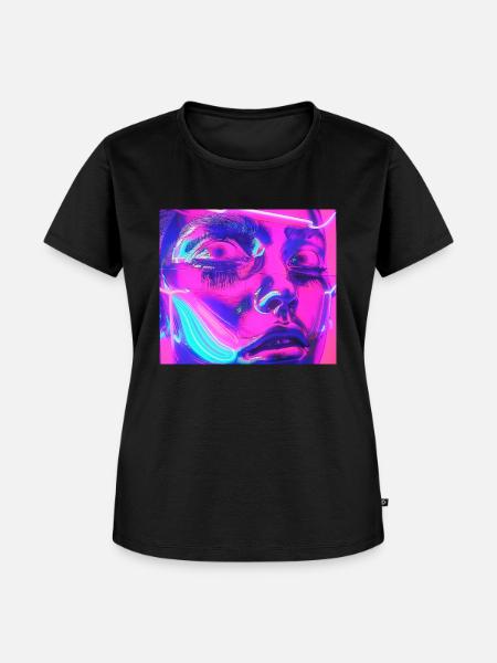 Neo-Glitch Porträt - Frauen Premium Bio T-Shirt - Schwarz