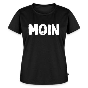 Moin | die Möwe - Frauen Premium Bio T-Shirt - Schwarz - Vorne - Selfina (174cm)