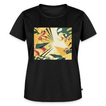Tropische gelbe und grüne Formen 5 - Frauen Premium Bio T-Shirt - Schwarz - Vorne - Selfina (174cm)